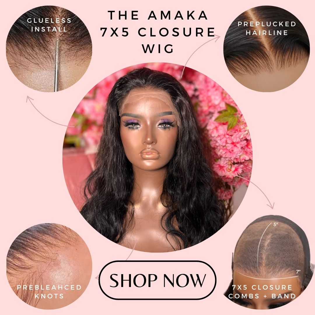 The AMAKA - 7x5 Closure Wig Invisible HD Lace Body Wave Glueless Wig Human Hair 150% Density