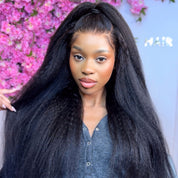 The AMARACHI - Natural Kinky Straight Glueless 13x6 HD Lace Frontal Wig 100% Human Hair