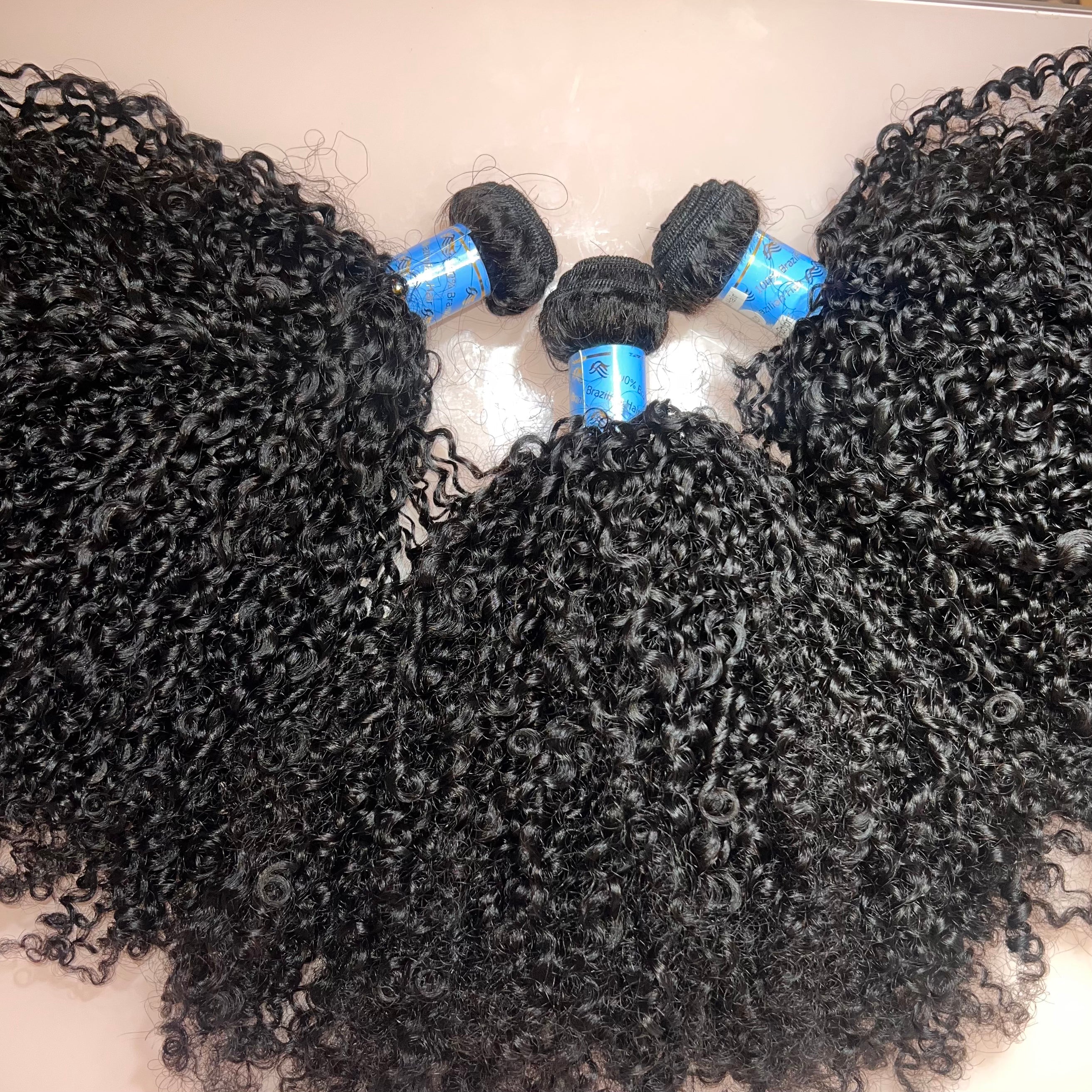 Virgin Brazilian Human Hair Bundle Extensions - 4b 4c Afro Kinky Curly