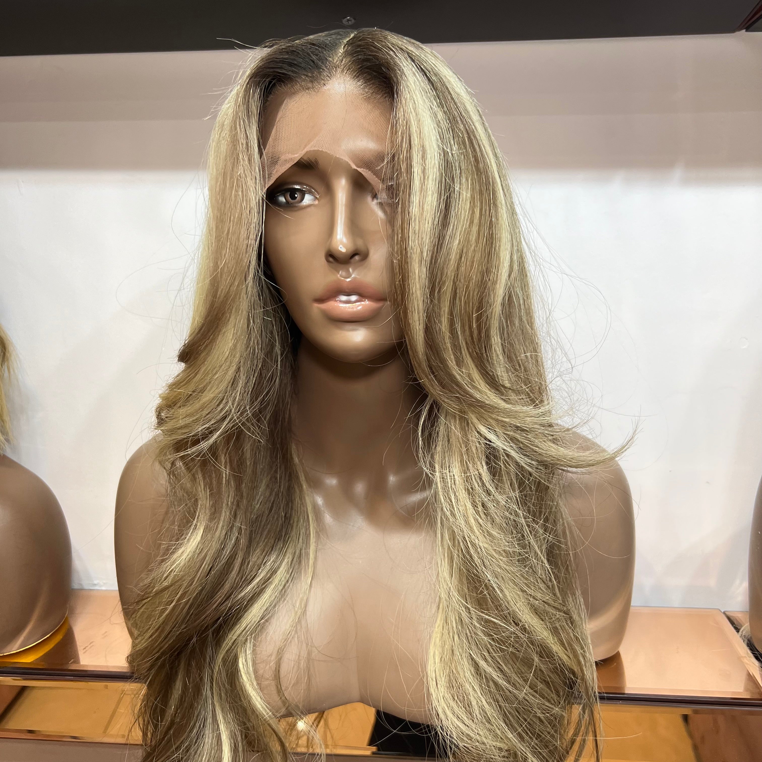 Custom Coloured Blonde #60 with Medium Brown Roots and Lowlights - 26" inch Body Wave - Full Lace Wig 150% Density (£230 off)