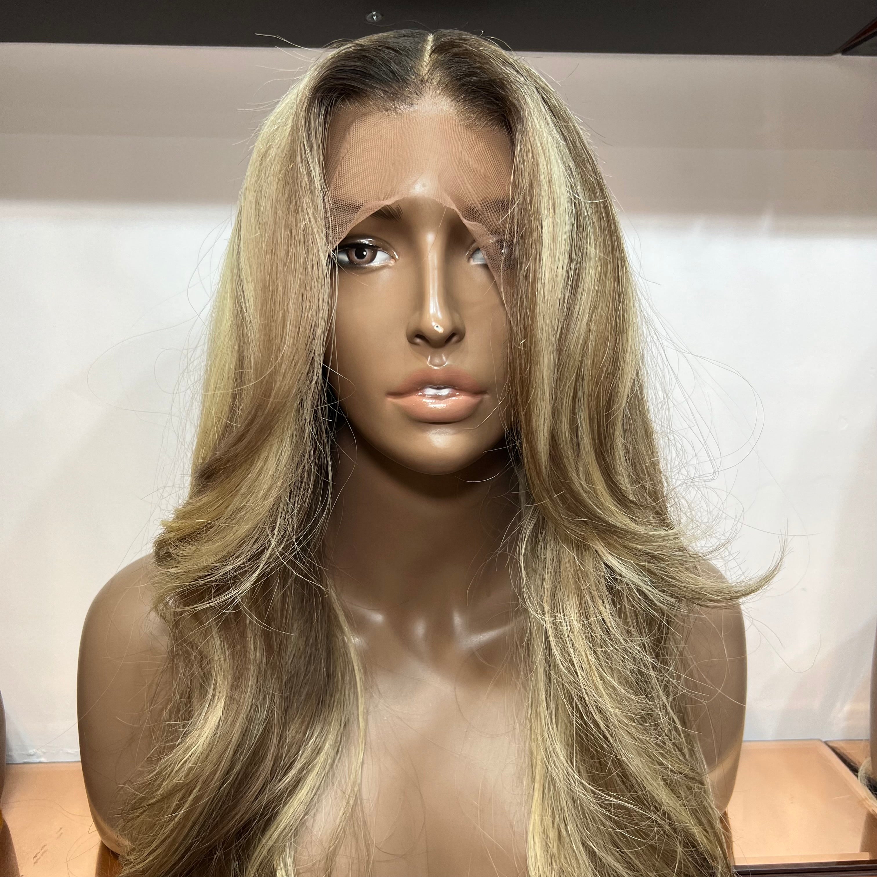 Custom Coloured Blonde #60 with Medium Brown Roots and Lowlights - 26" inch Body Wave - Full Lace Wig 150% Density (£230 off)