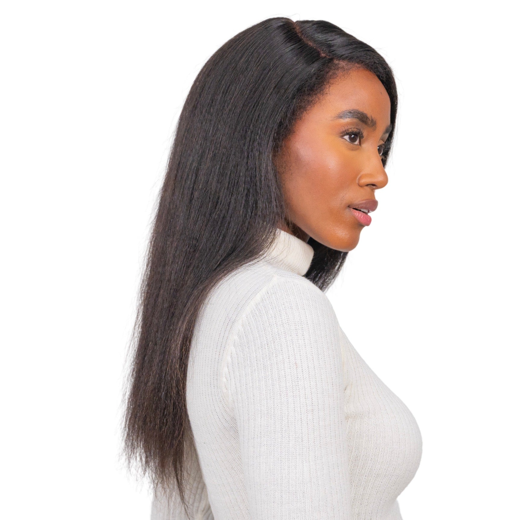 The ZURI - 4c Edges Glueless Lace Wig Human Hair Realistic Kinky Edges Yaki Straight Hair.